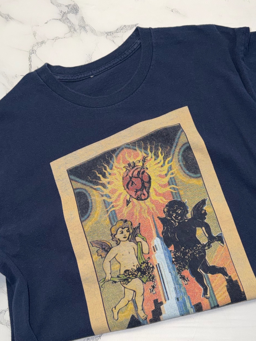Smashing Pumpkins - Tour Tarot Card Tee Shirt with Vintage Cherub Design